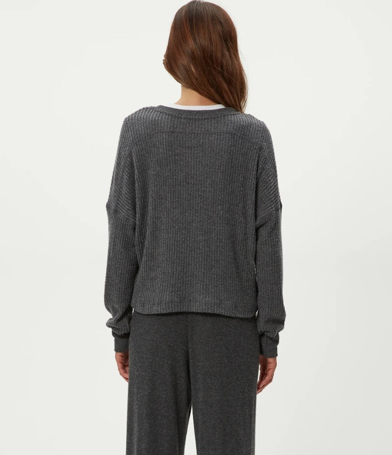 Salma Brushed Waffle V-Neck - Charcoal