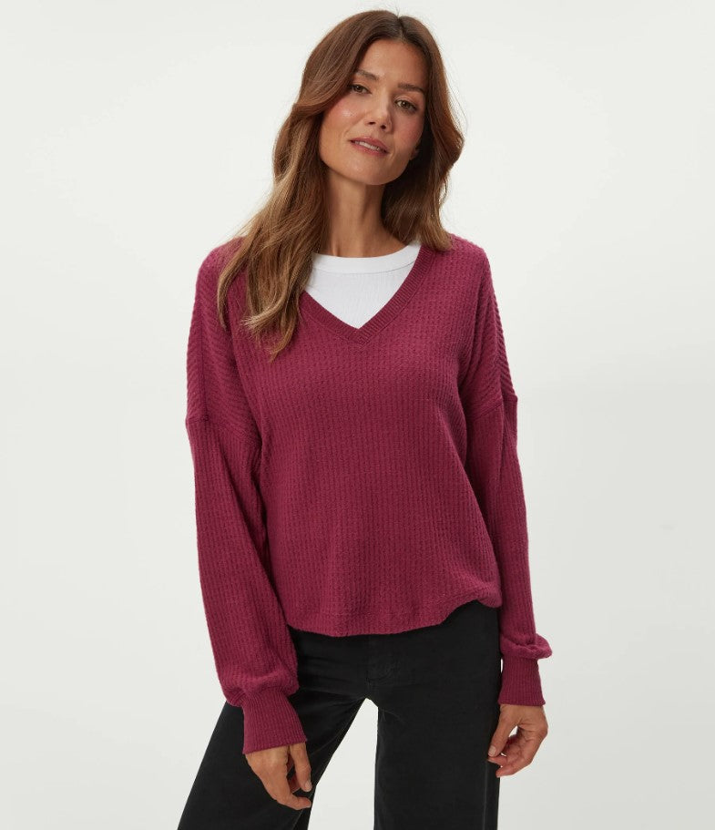 Salma Brushed Waffle V-Neck - Garnet
