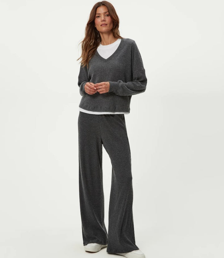 Salma Brushed Waffle V-Neck - Charcoal