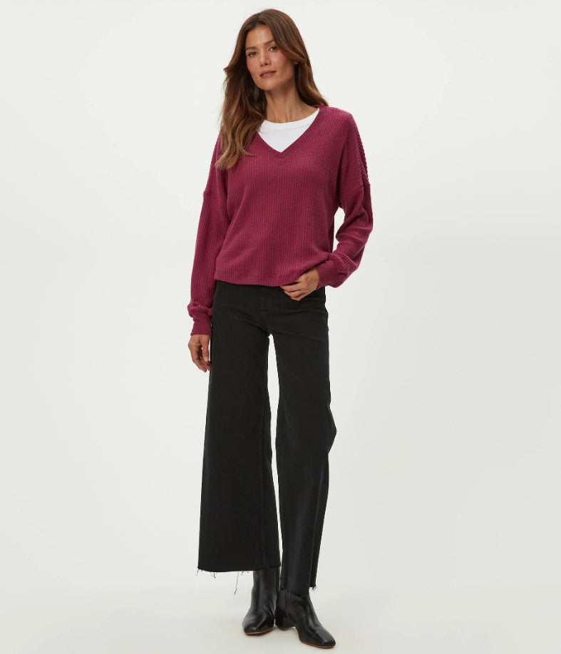 Salma Brushed Waffle V-Neck - Garnet