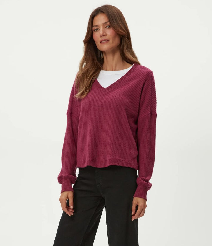 Salma Brushed Waffle V-Neck - Garnet