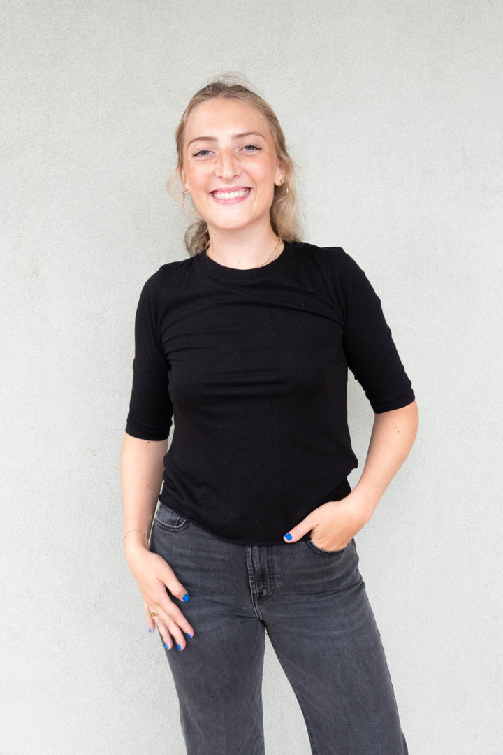 Santa Monica Elbow Sleeve Tee - Black - Jaffi&