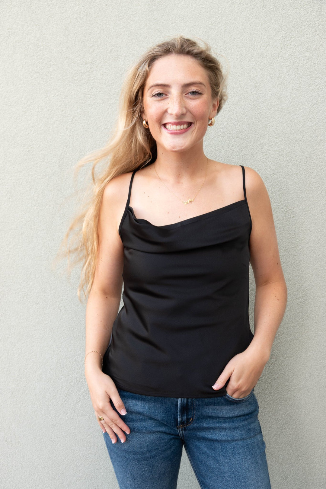Satin Cowl Cami - Black - Jaffi&