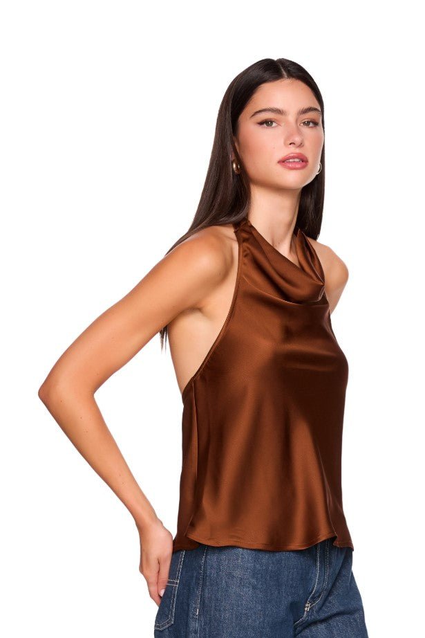 Satin Tie Halter Top - Toast - Jaffi&