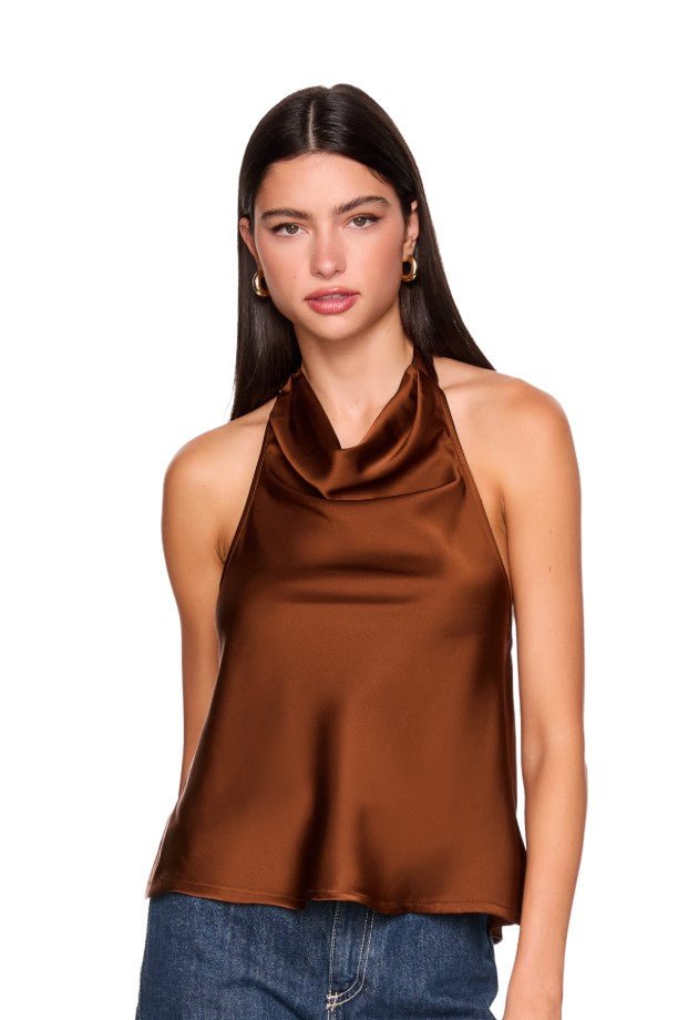 Satin Tie Halter Top - Toast - Jaffi&