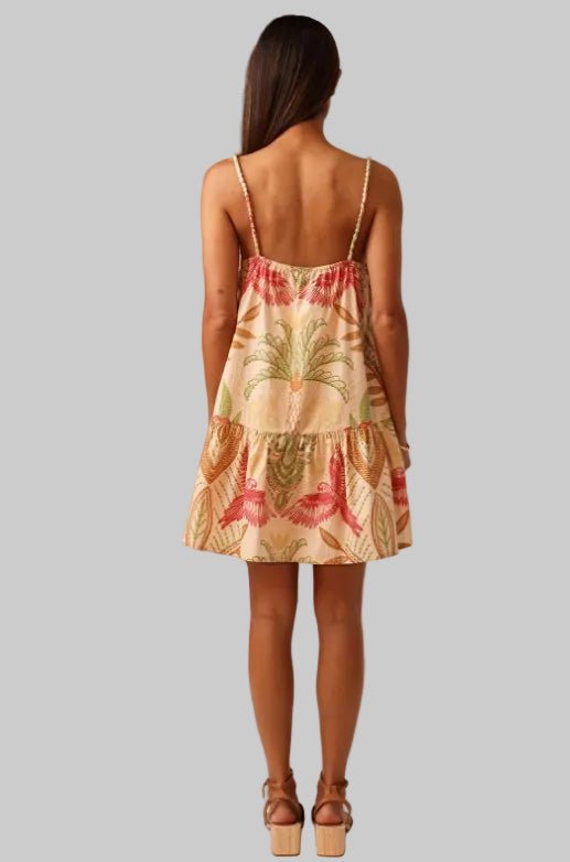 Scarlett Mini Dress - Stitchwork Hibiscus - Jaffi's