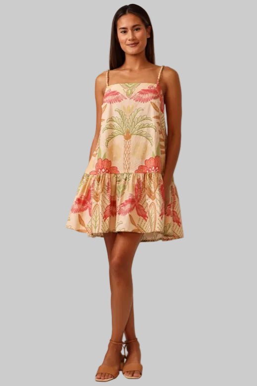 Scarlett Mini Dress - Stitchwork Hibiscus - Jaffi's