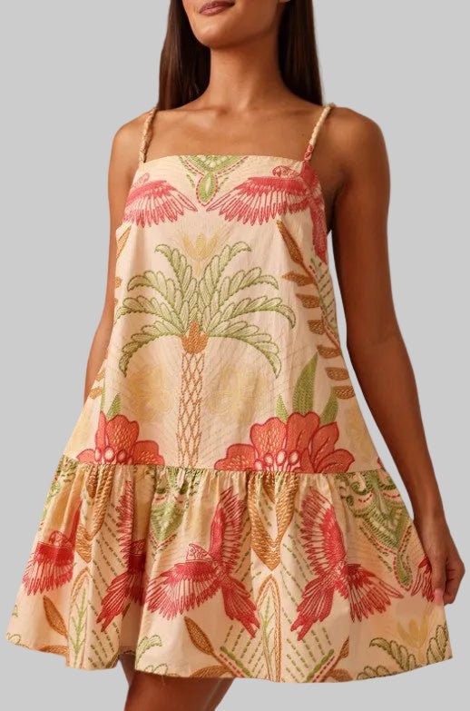 Scarlett Mini Dress - Stitchwork Hibiscus - Jaffi's