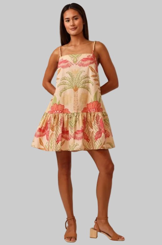 Scarlett Mini Dress - Stitchwork Hibiscus - Jaffi's