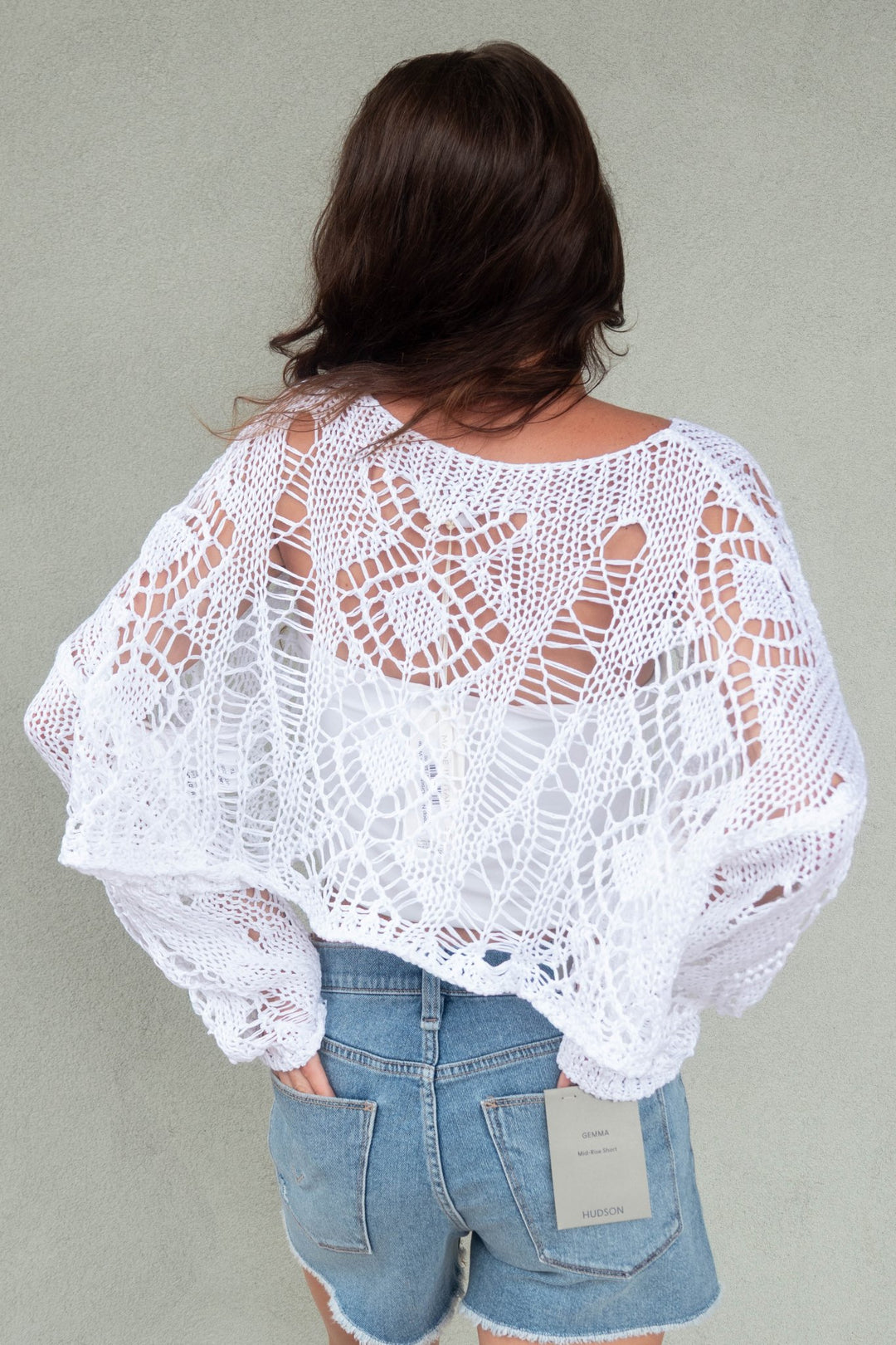 Scoop Neck Crochet Top - White - Jaffi's