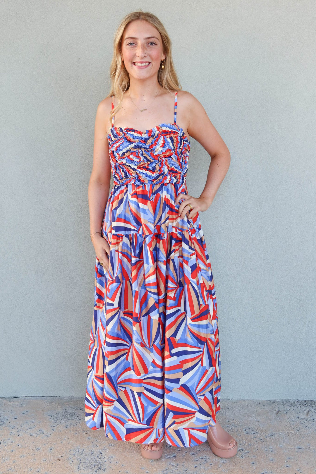 Scrunch Top Midi Dress - Multi Shell - Jaffi's