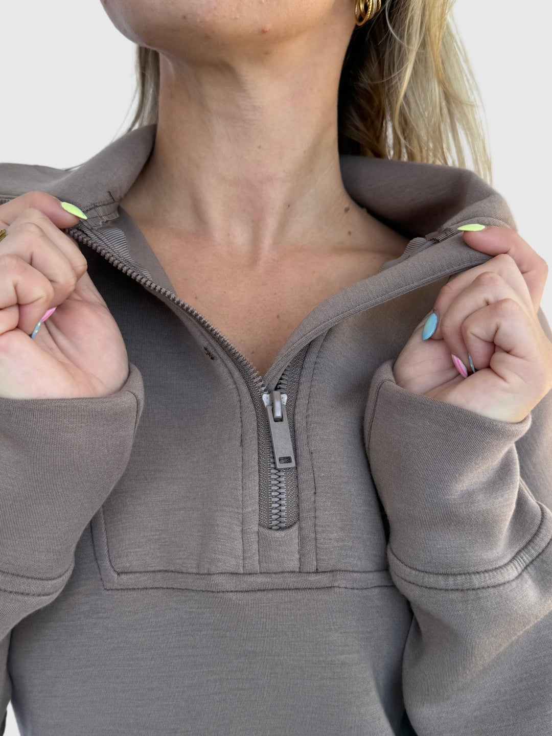 Scuba Quarter Zip Pullover - Mocha - Jaffi's