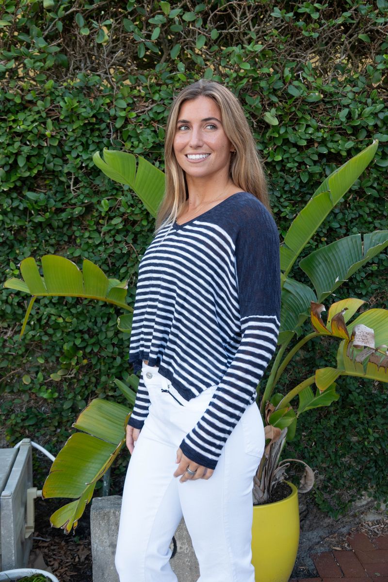 Sea Dawg Stripe Knit Top - Midnight Blue - Jaffi's