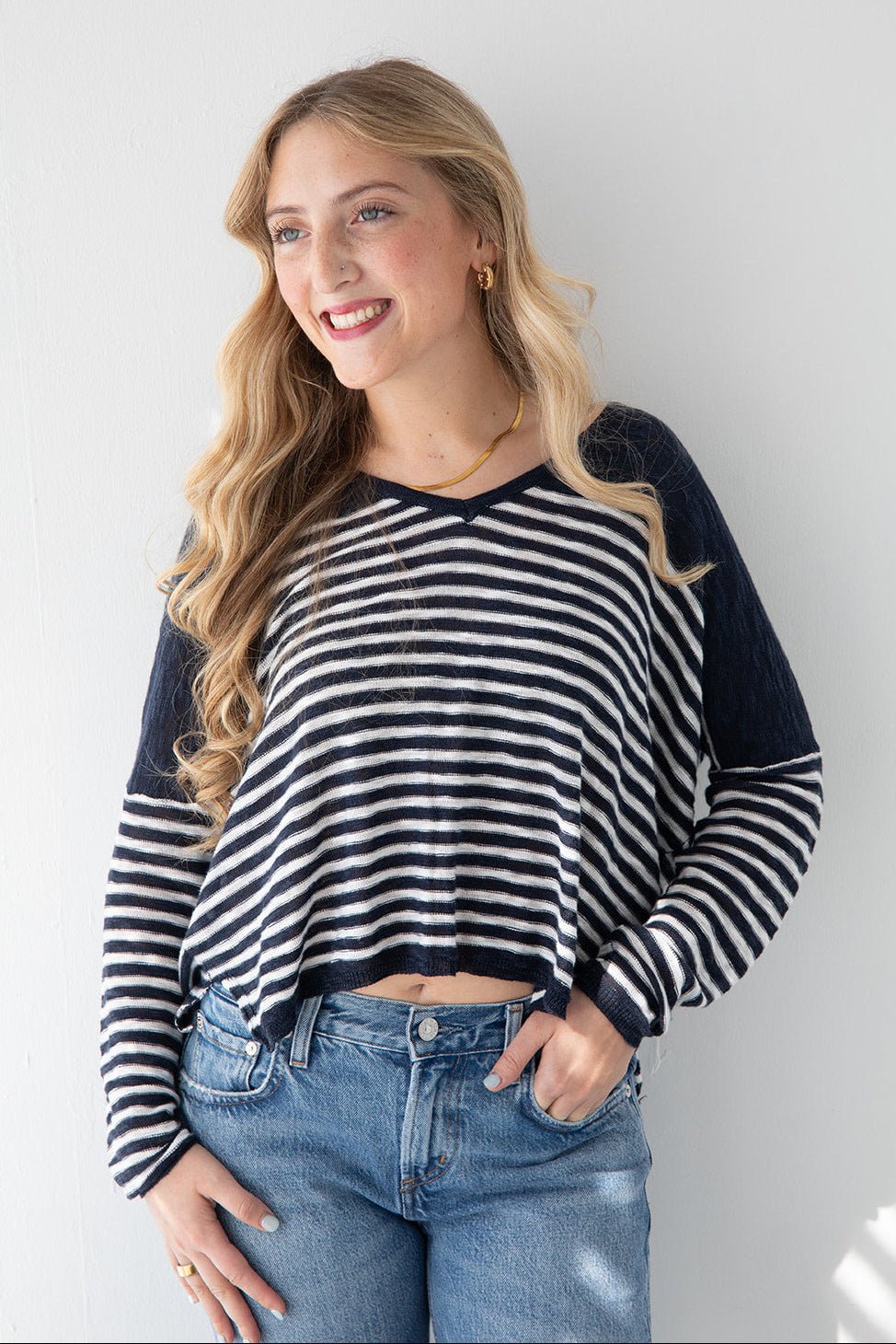 Sea Dawg Stripe Knit Top - Midnight Blue - Jaffi's
