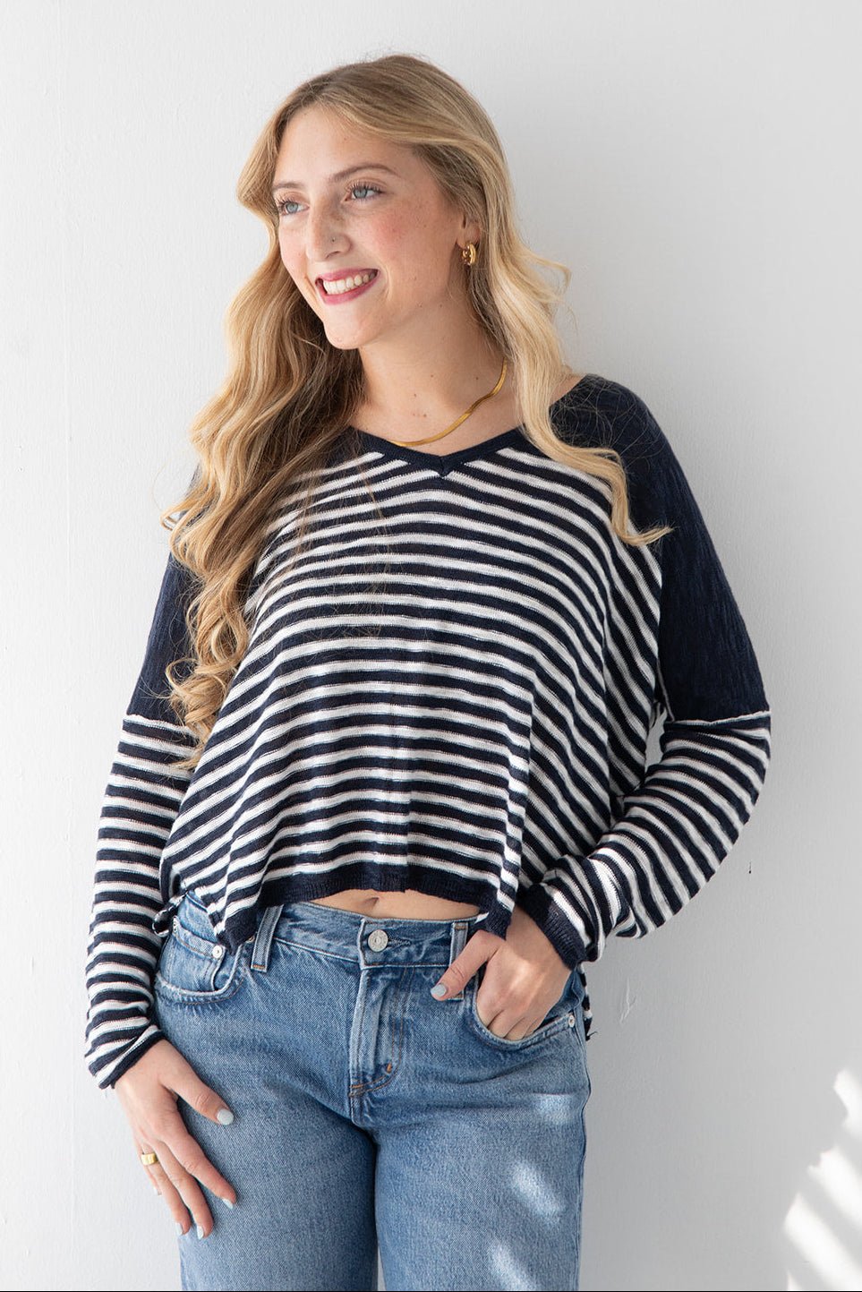 Sea Dawg Stripe Knit Top - Midnight Blue - Jaffi's