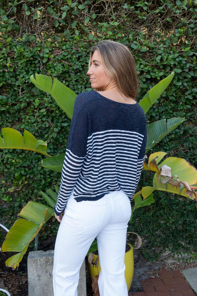 Sea Dawg Stripe Knit Top - Midnight Blue - Jaffi's