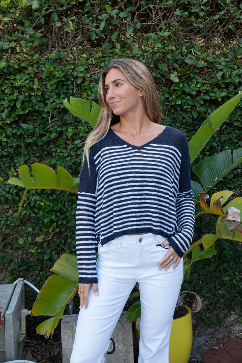 Sea Dawg Stripe Knit Top - Midnight Blue - Jaffi's