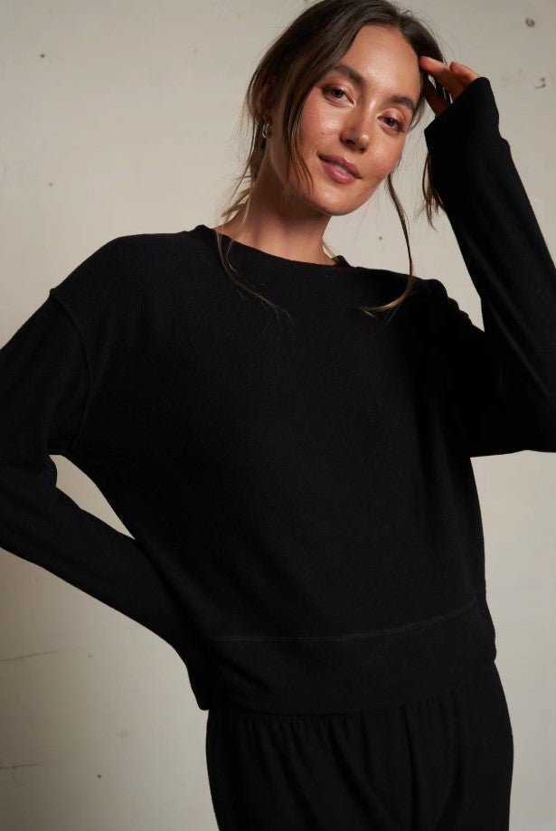 Selma Brushed Sweater Pullover - True Black - Jaffi's
