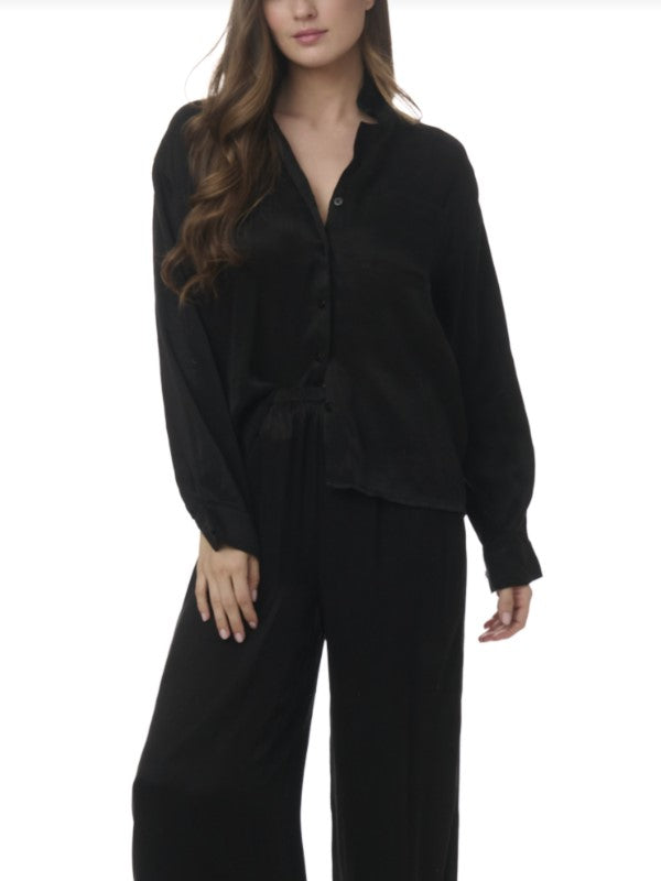 Serena Satin Button Down - Black