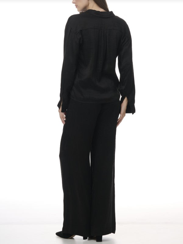 Serena Satin Button Down - Black