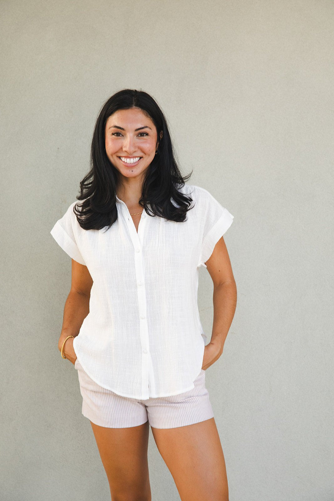 Short Sleeve Button Down Top - Off White - Jaffi's