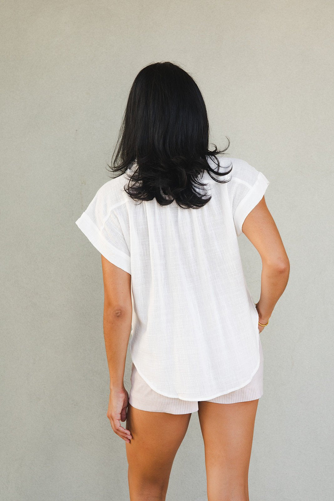 Short Sleeve Button Down Top - Off White - Jaffi's