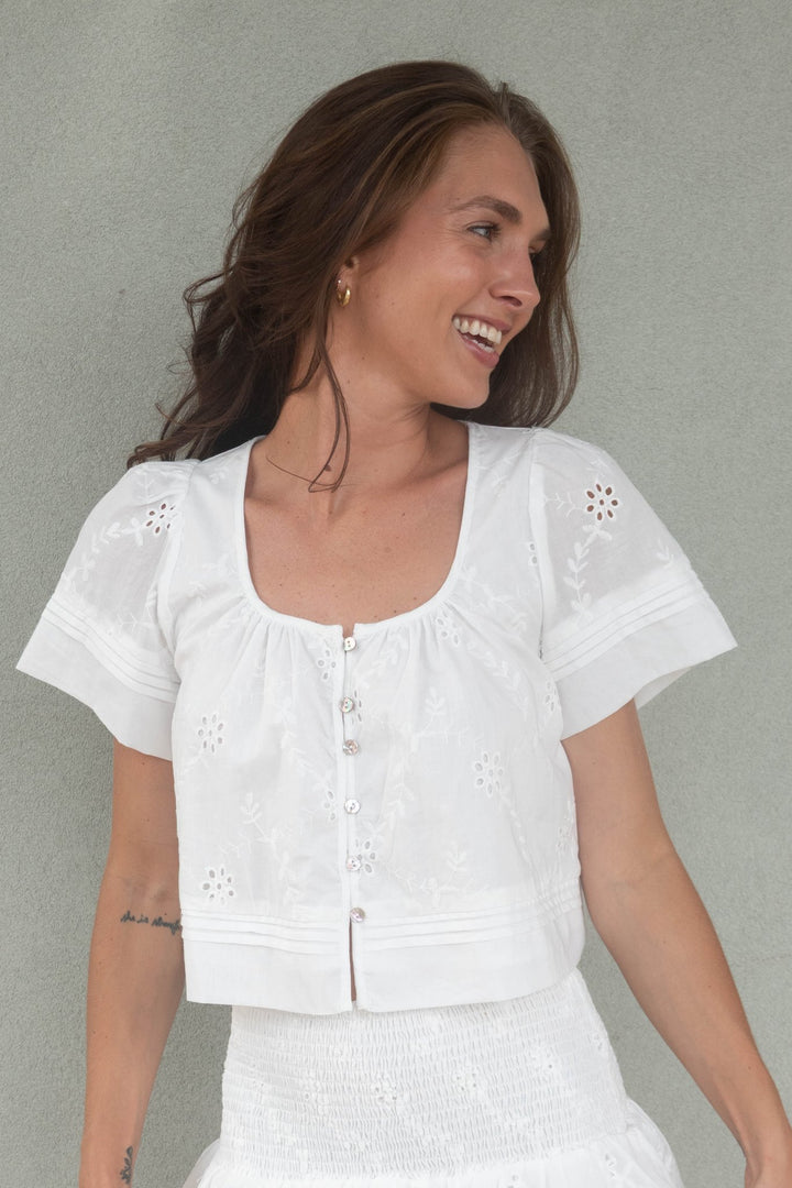 Short Sleeve Crop Top - White - Jaffi's