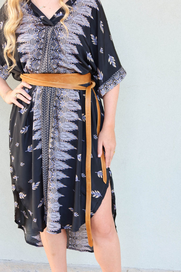 Short Sleeve Midi Shirt Dress - Gold Fleck Feather - Jaffi's