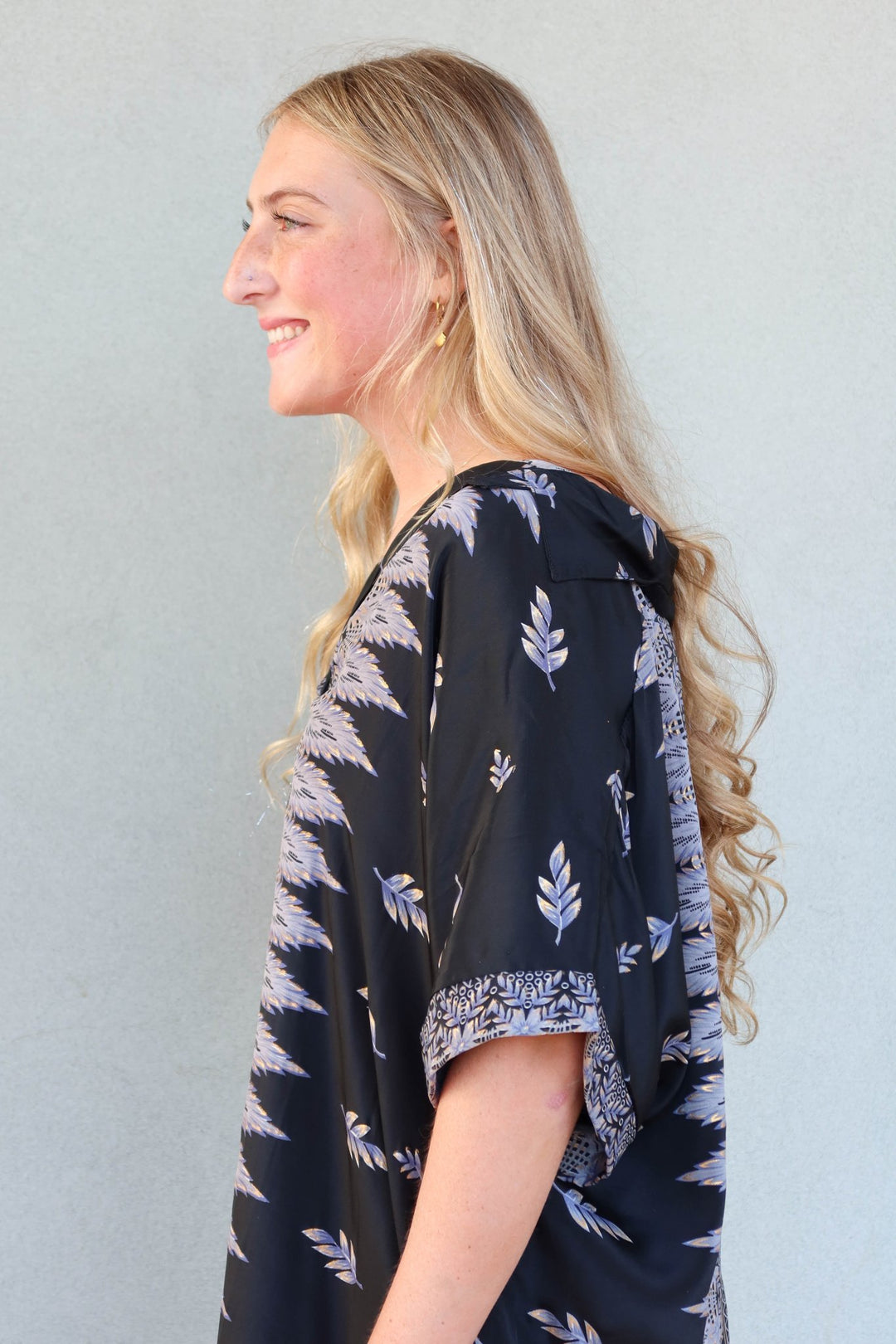 Short Sleeve Midi Shirt Dress - Gold Fleck Feather - Jaffi's