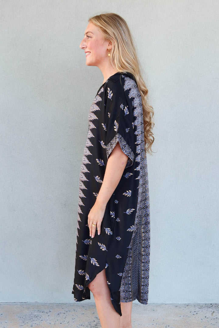 Short Sleeve Midi Shirt Dress - Gold Fleck Feather - Jaffi's
