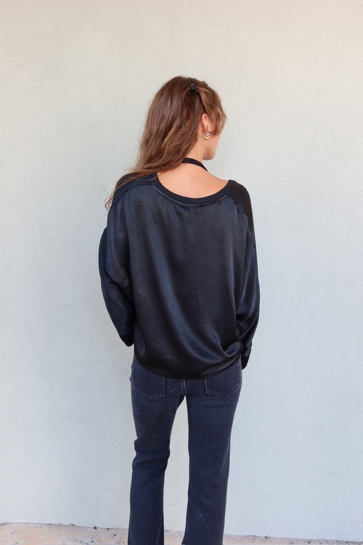 Silky Button Down Cardi Top - Black - Jaffi&