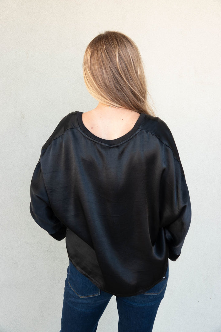 Silky Button Down Cardi Top - Black - Jaffi&