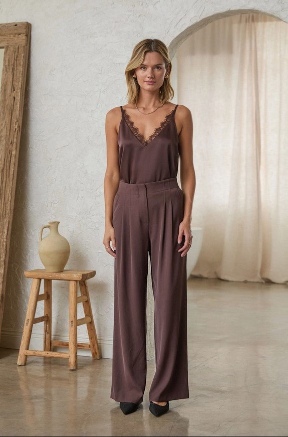 Silky Wide Leg Trouser - Espresso - Jaffi&