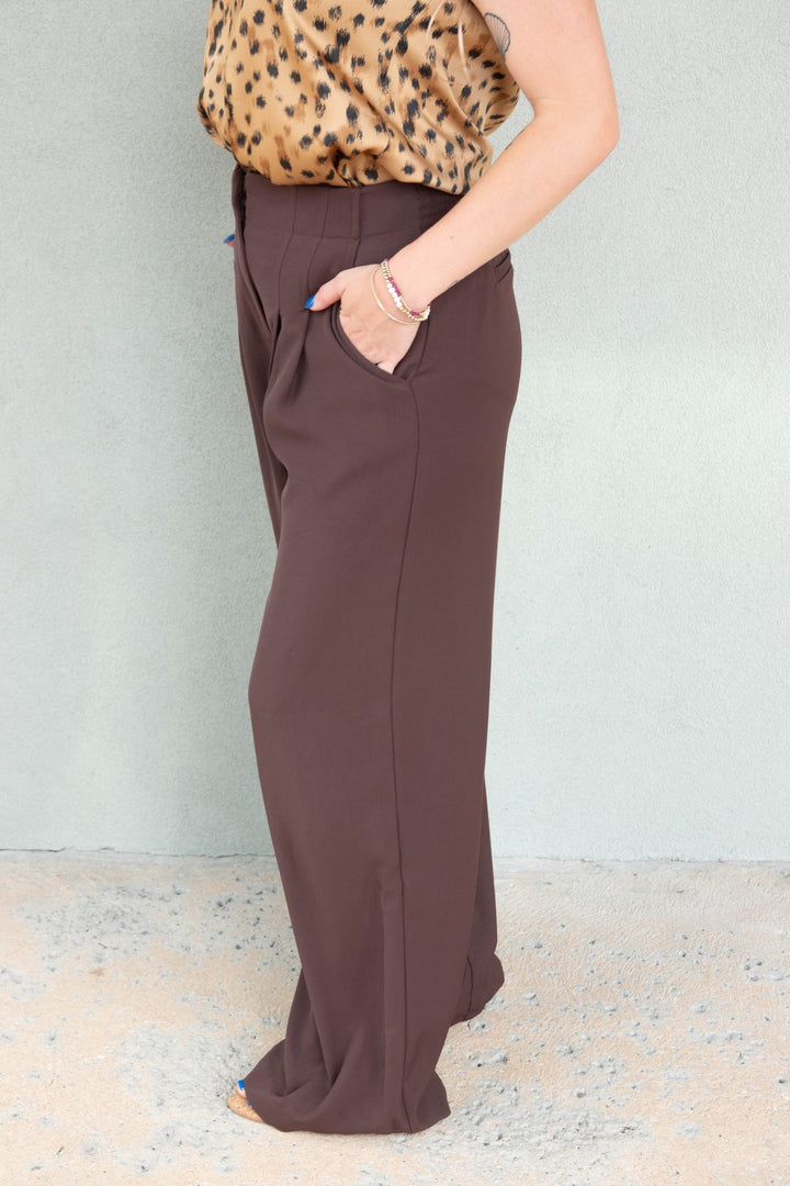 Silky Wide Leg Trouser - Espresso - Jaffi&