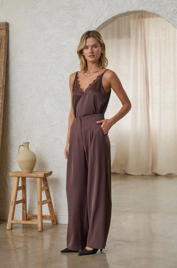 Silky Wide Leg Trouser - Espresso - Jaffi&