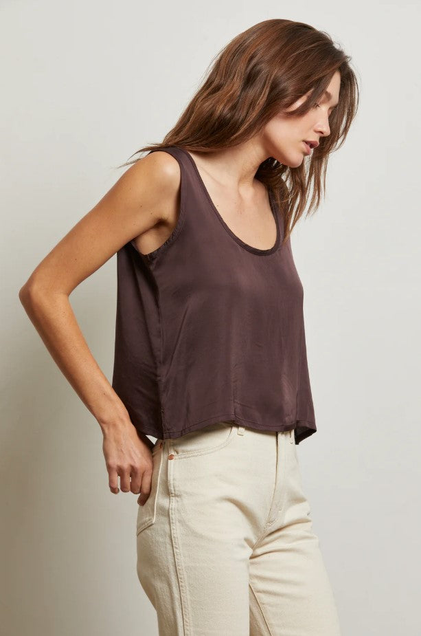 Silvie Satic Scoop Neck Tank -Cocoa