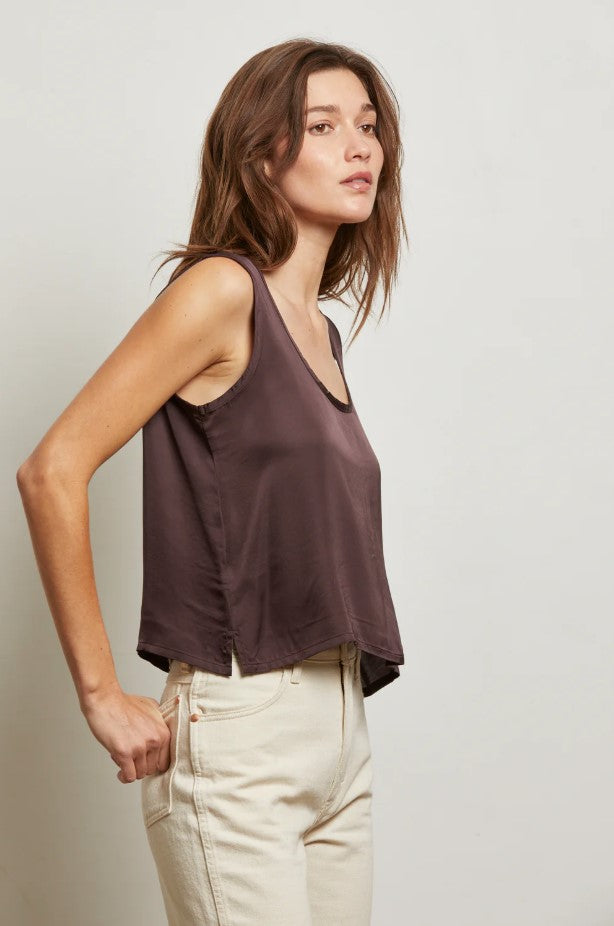 Silvie Satic Scoop Neck Tank -Cocoa
