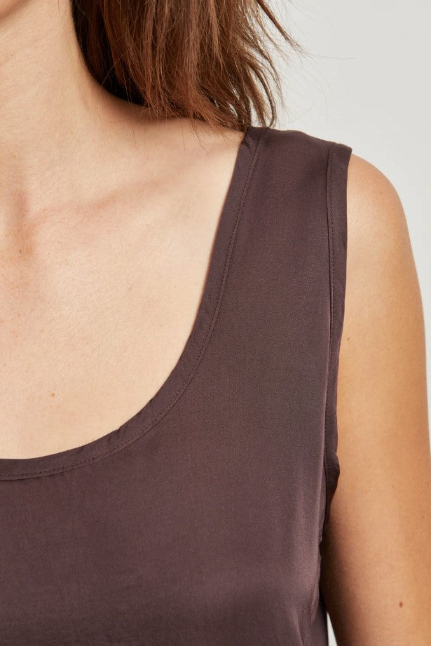 Silvie Satic Scoop Neck Tank -Cocoa