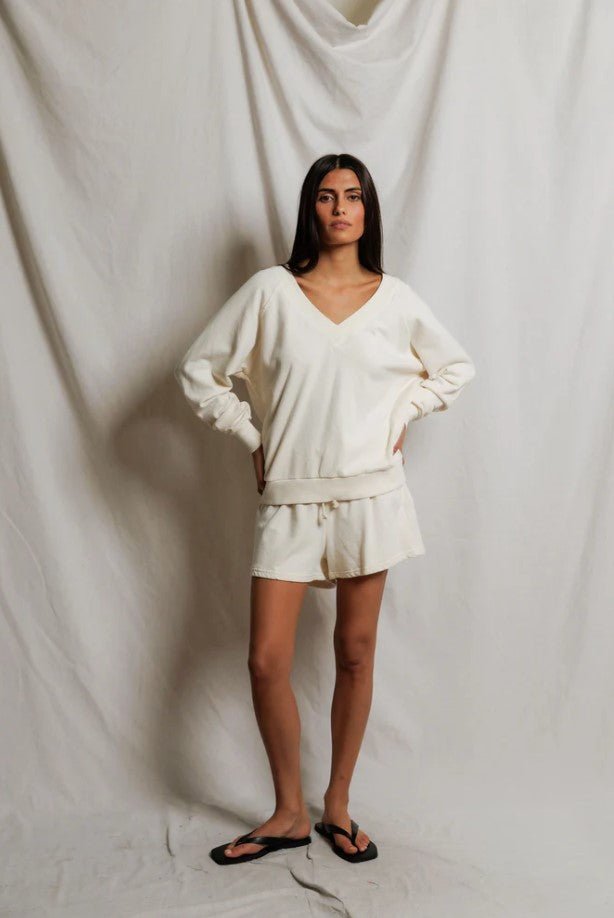 Sinead V Neck Sweatshirt - Bright Ivory - Jaffi's