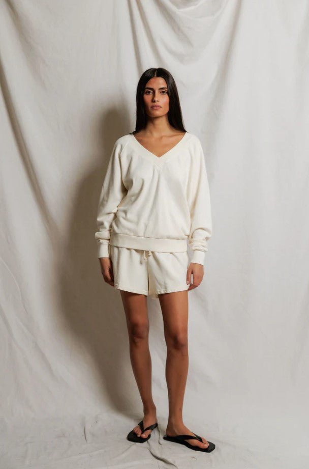 Sinead V Neck Sweatshirt - Bright Ivory - Jaffi's