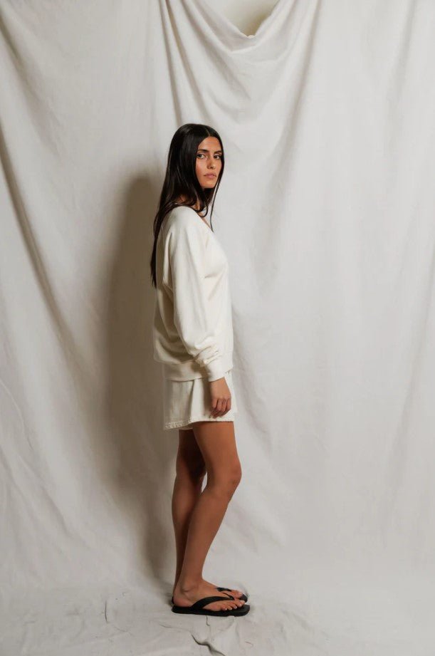 Sinead V Neck Sweatshirt - Bright Ivory - Jaffi's