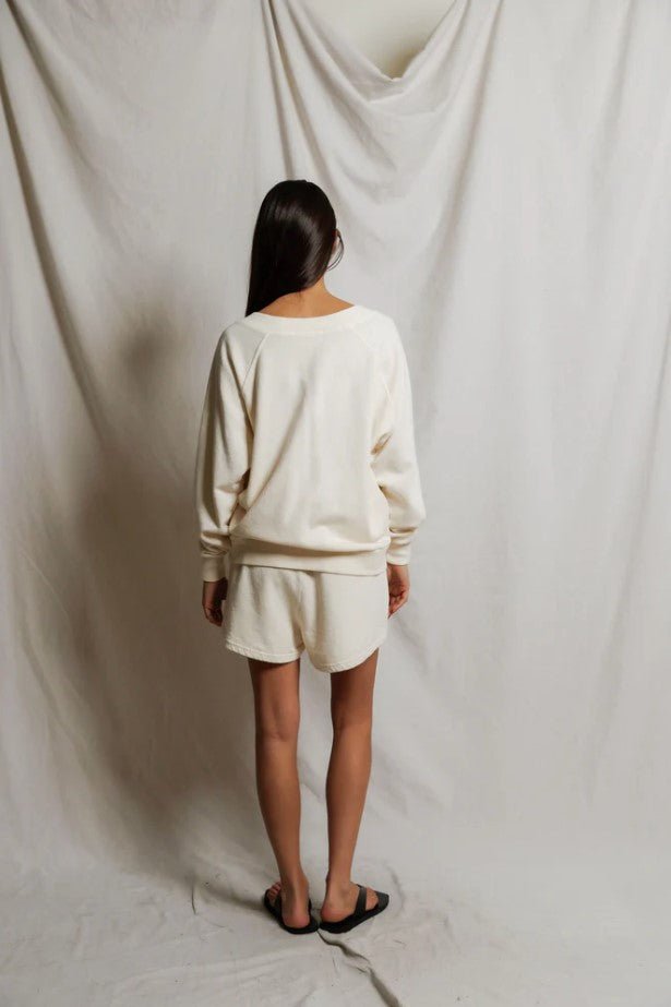 Sinead V Neck Sweatshirt - Bright Ivory - Jaffi's