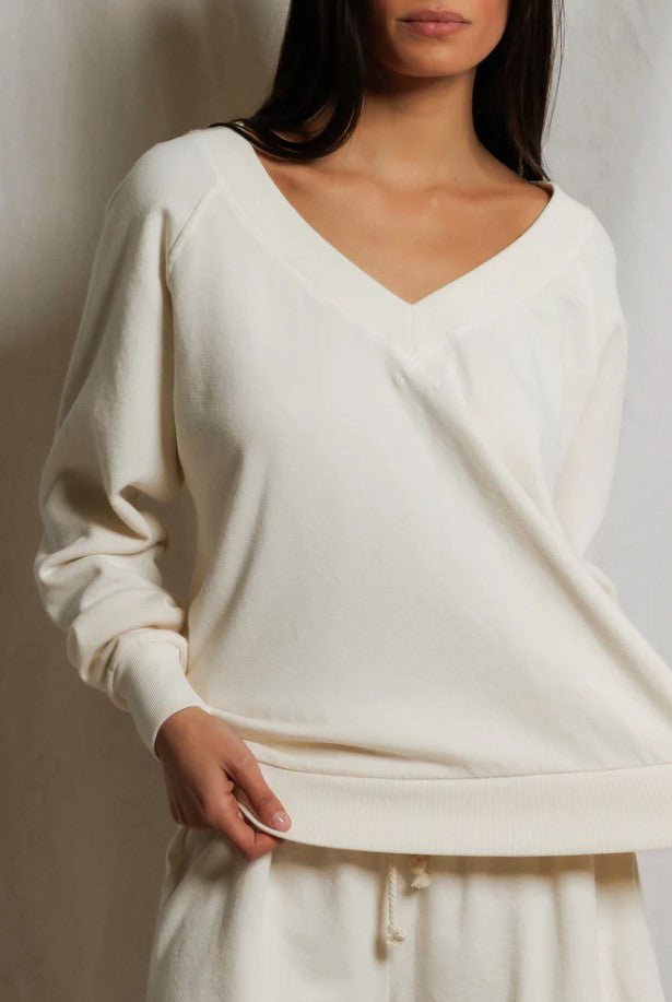 Sinead V Neck Sweatshirt - Bright Ivory - Jaffi's