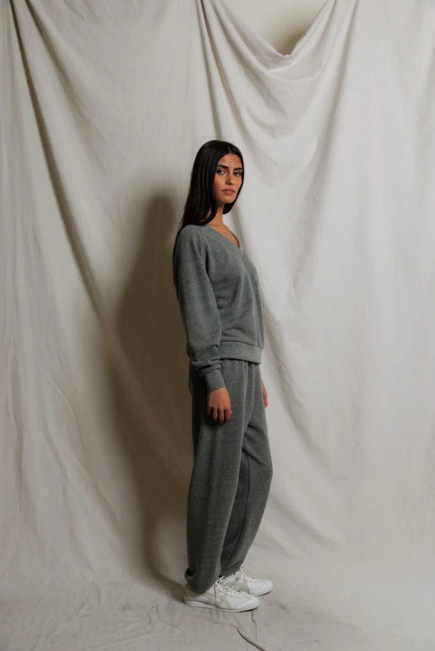 Sinead V Neck Sweatshirt - Dark Heather Grey - Jaffi's