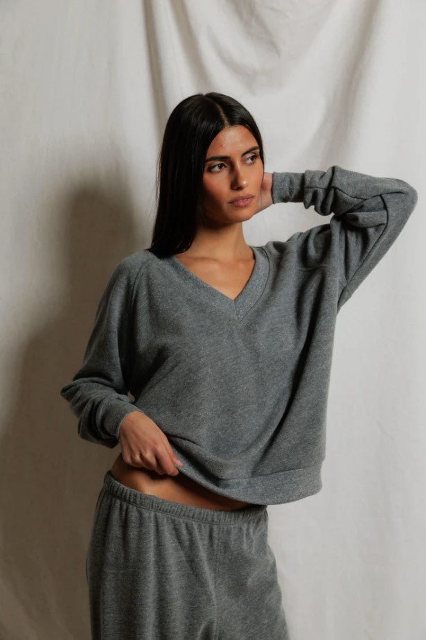 Sinead V Neck Sweatshirt - Dark Heather Grey - Jaffi's