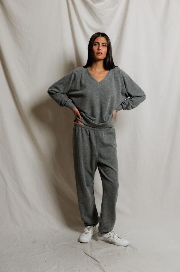 Sinead V Neck Sweatshirt - Dark Heather Grey - Jaffi's