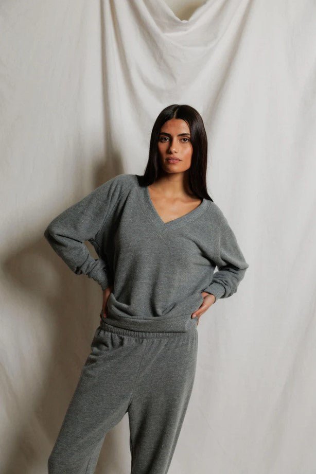 Sinead V Neck Sweatshirt - Dark Heather Grey - Jaffi's