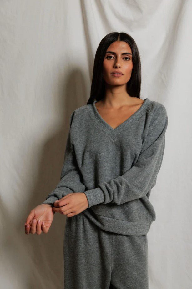 Sinead V Neck Sweatshirt - Dark Heather Grey - Jaffi's
