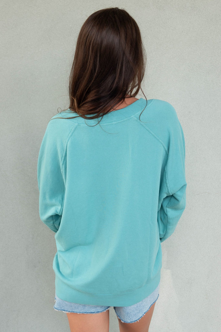 Sinead V Neck Sweatshirt - Teal Blue - Jaffi&