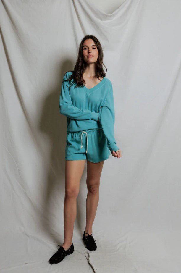 Sinead V Neck Sweatshirt - Teal Blue - Jaffi's